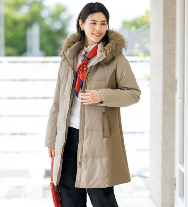 ルフラン（ルフラン）の「細見えリアルファー付ダウンコート（ダウンコート・ジャケット・ベスト）」｜モカベージュ