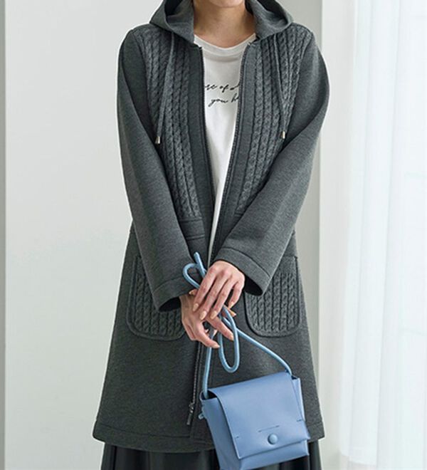 BELLUNA（ベルーナ）の「ダンボール素材ケーブルニット切替コート（ハーフコート）」｜詳細画像