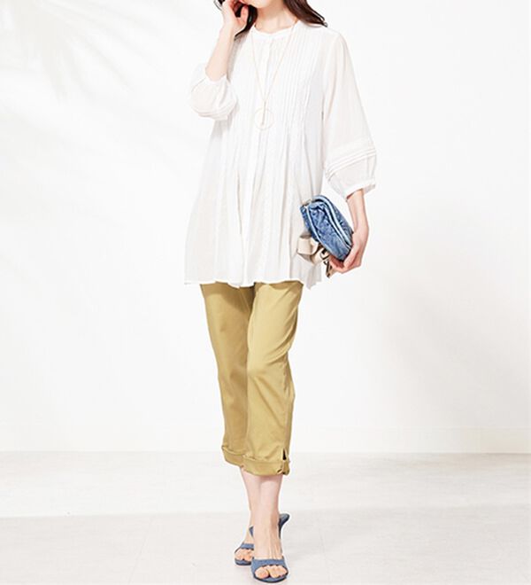 BELLUNA（ベルーナ）の「ヒンヤリ&times;サラリ速乾！綿サテンストレッチ裾リボンクロップドパンツ（クロップドパンツ）」｜詳細画像