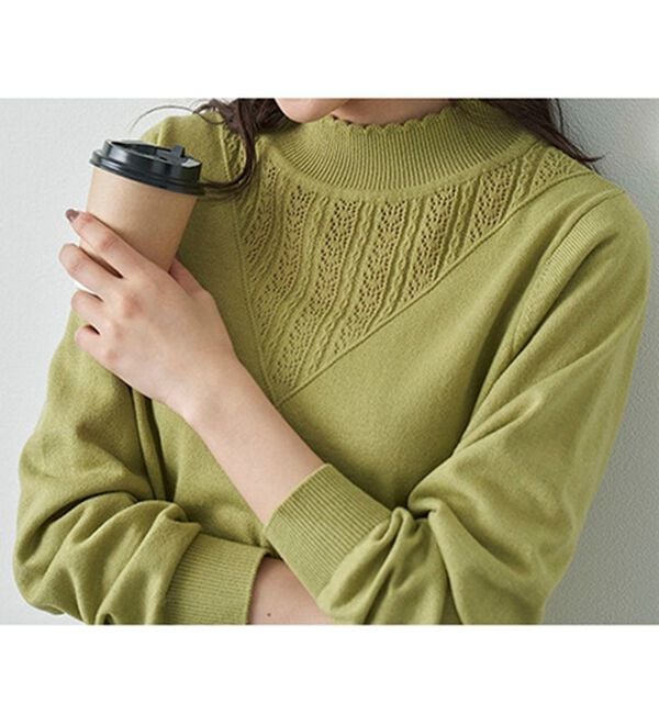 BELLUNA（ベルーナ）の「静電防止！洗えるウール入り透かし編みセーター（ニット・セーター）」｜詳細画像