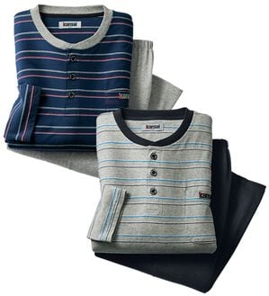 「【２着組】＜カンサイ＞接触冷感ボーダーパジャマ（メンズルームウェア）」｜2着組