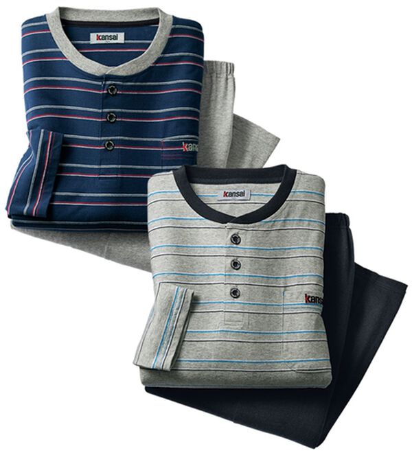 「【２着組】＜カンサイ＞接触冷感ボーダーパジャマ（メンズルームウェア）」｜2着組