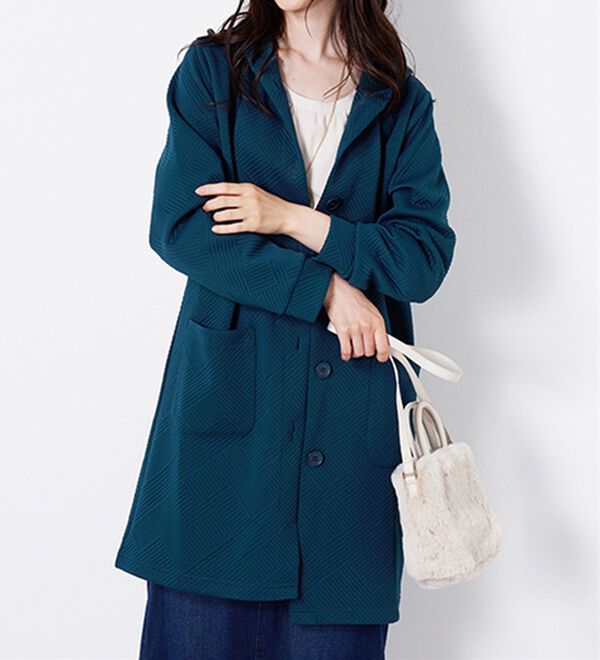 BELLUNA（ベルーナ）の「幾何柄ジャカード素材フードカーディガン（その他カーディガン）」｜ターコイズ