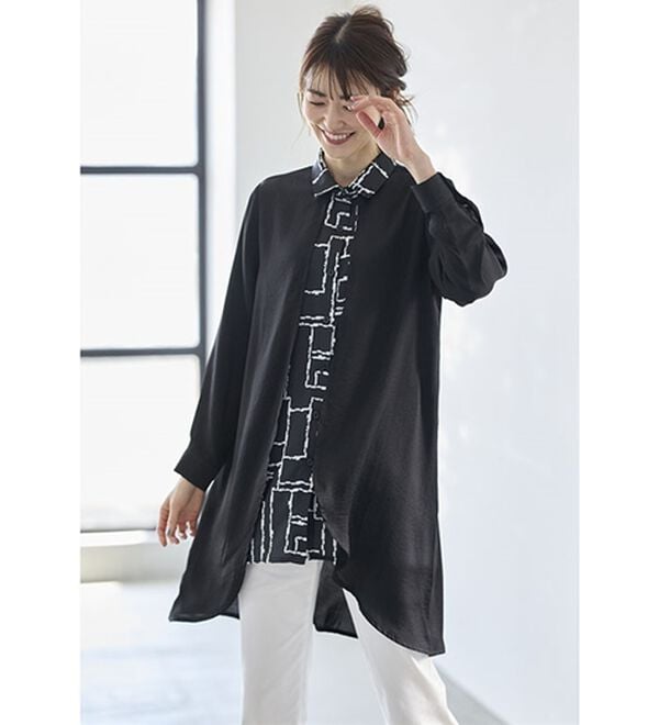 BELLUNA（ベルーナ）の「視覚効果で細見えシャツ重ね着風チュニック（チュニック）」｜詳細画像