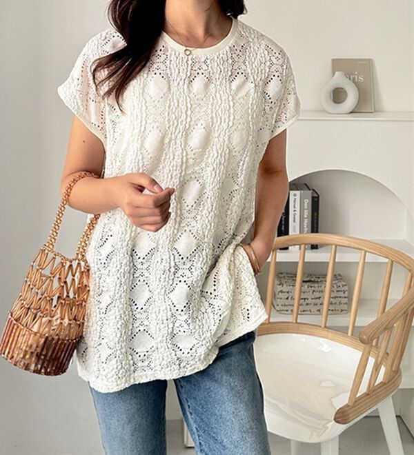 GeeRA（ジーラ）の「総レースフレンチスリーブＴシャツ（カットソー）」｜詳細画像