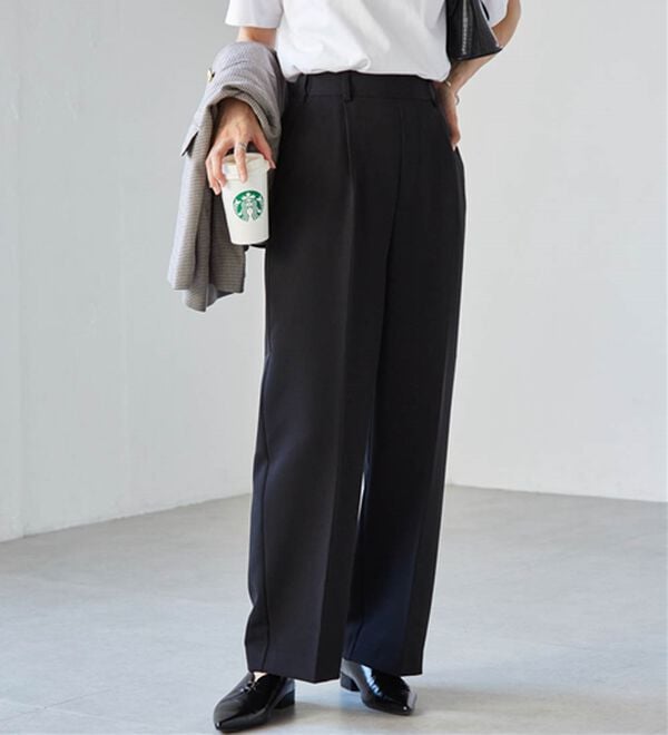 RANAN（ラナン）の「【選べる２丈】機能付！美脚シルエットセンタープレスワイドパンツ（フルレングスパンツ）」｜詳細画像