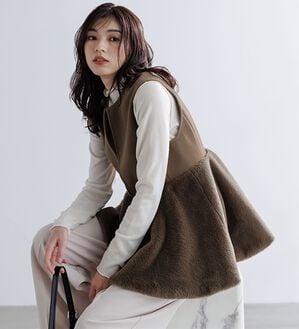 RANAN（ラナン）の「ペプラムファー切替ジレ（ジレ）」｜モカ