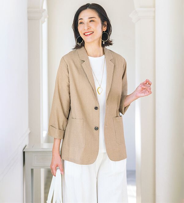 ルフラン（ルフラン）の「＜ｆｕ－ｕ＞洗える綿混サッカー素材ジャケット（その他ジャケット）」｜詳細画像