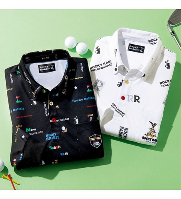 2枚組】＜ロッキーラビット＞ゴルフデザイン総柄ポロシャツ