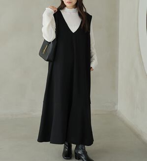 A HAPPY MARILYN（アハッピーマリリン）の「【Ｌ～８Ｌ】選べる丈！リブトップス&times;マーメイドジャンスカ２点セット（アンサンブル）」｜ブラック