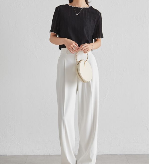 RANAN（ラナン）の「透かし柄メロー配色Ｔシャツ（カットソー）」｜詳細画像