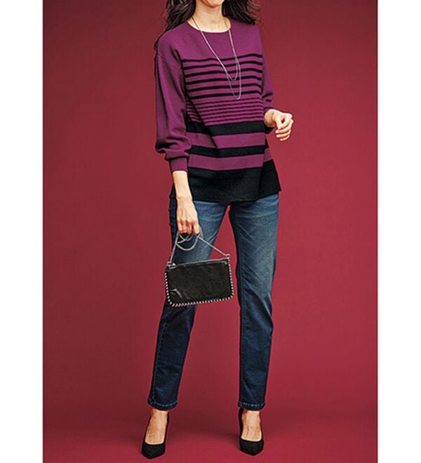 BELLUNA（ベルーナ）の「ランダムボーダー柄ニットプルオーバー（ニット・セーター）」｜詳細画像