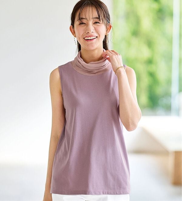 BELLUNA（ベルーナ）の「綿混素材脇汗対策チュール使いインナー（タンクトップ・キャミソール）」｜詳細画像