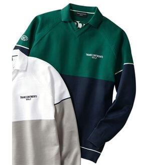 「＜トランスコンチネンツゴルフ＞軽量ドライタッチ衿付セーター（メンズニット・セーター）」｜グリーン