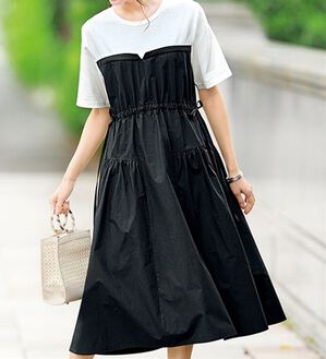 BELLUNA（ベルーナ）の「夏のお出かけに！カットソー切替ワンピース（ドッキングワンピース）」｜モノトーン