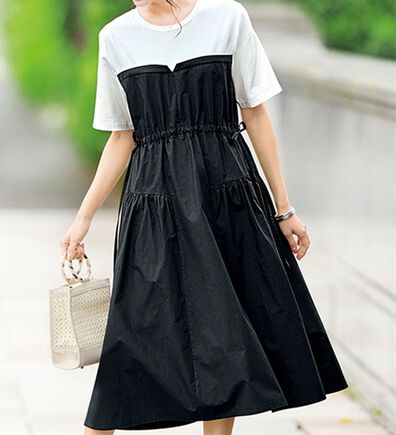 BELLUNA（ベルーナ）の「夏のお出かけに！カットソー切替ワンピース（ドッキングワンピース）」