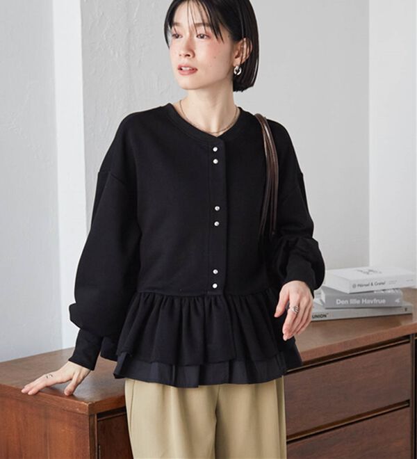 RANAN（ラナン）の「フリルぺプラムショートカーデ（その他カーディガン）」｜ブラック