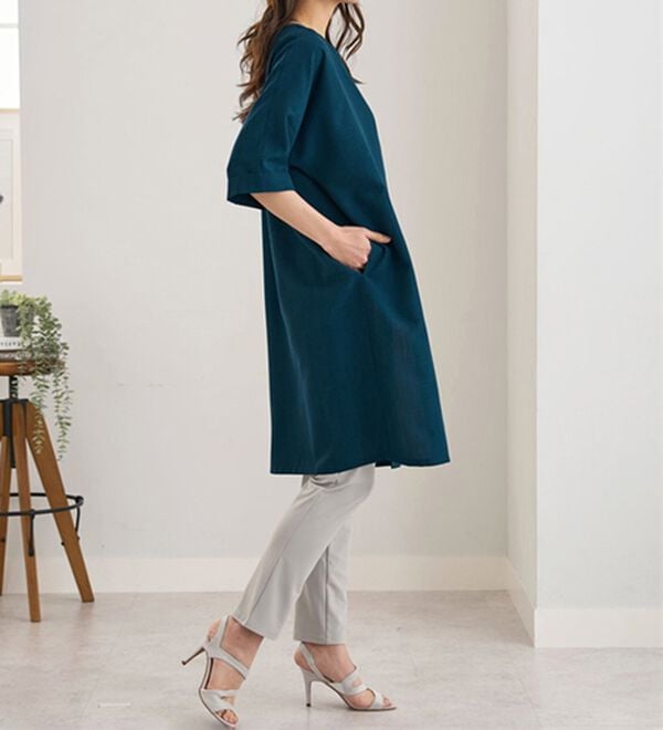 BELLUNA（ベルーナ）の「すっぽり体型カバー！麻調２ｗａｙワンピース（その他ワンピース）」｜詳細画像