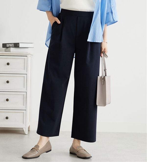 BELLUNA（ベルーナ）の「ポンチ素材タック使いワイドパンツ（ワイドパンツ・ガウチョ）」｜詳細画像