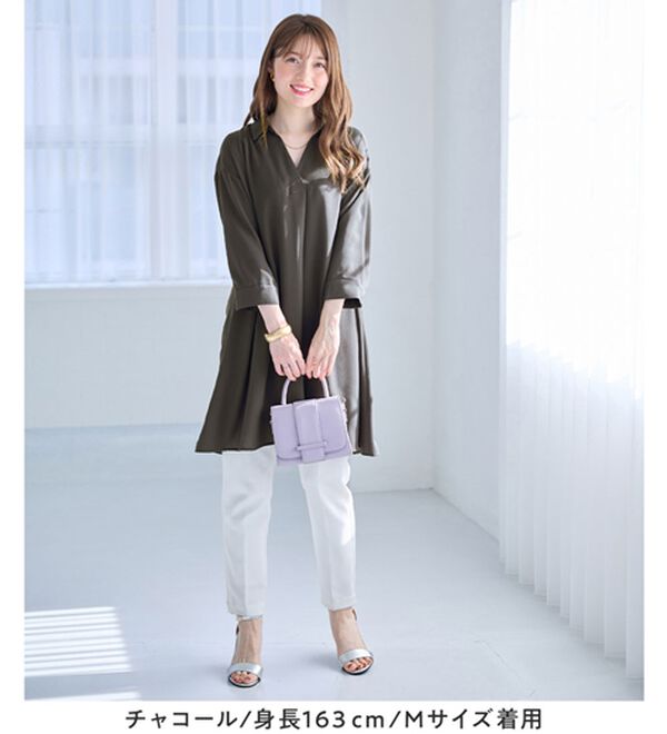 alotta（アロッタ）の「８分袖衿付きスキッパーとろみブラウスチュニックワンピース（チュニックワンピース）」｜詳細画像