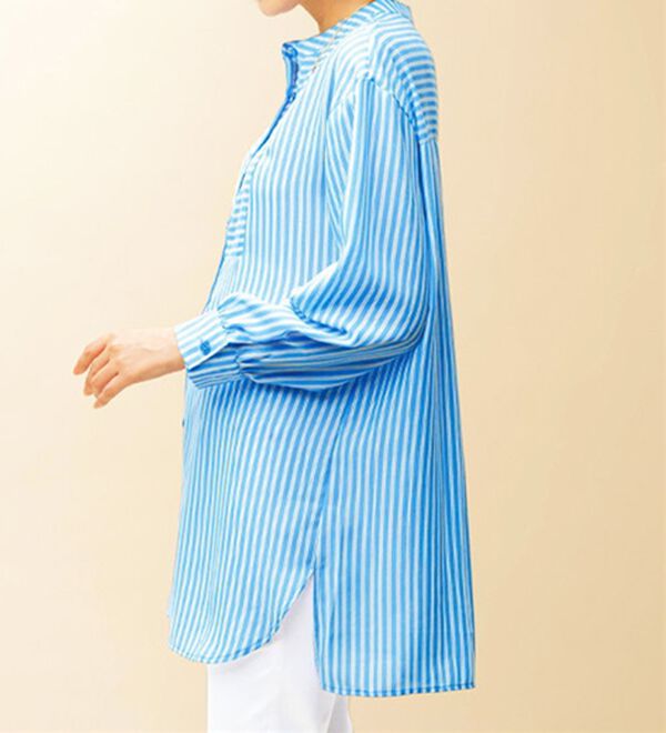 BELLUNA（ベルーナ）の「お手入れ簡単！ストライプ切替シャツチュニック（チュニック）」｜詳細画像