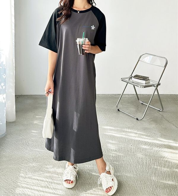 GeeRA（ジーラ）の「ラグラン配色プリントＴシャツワンピース（カットソーワンピース）」｜詳細画像