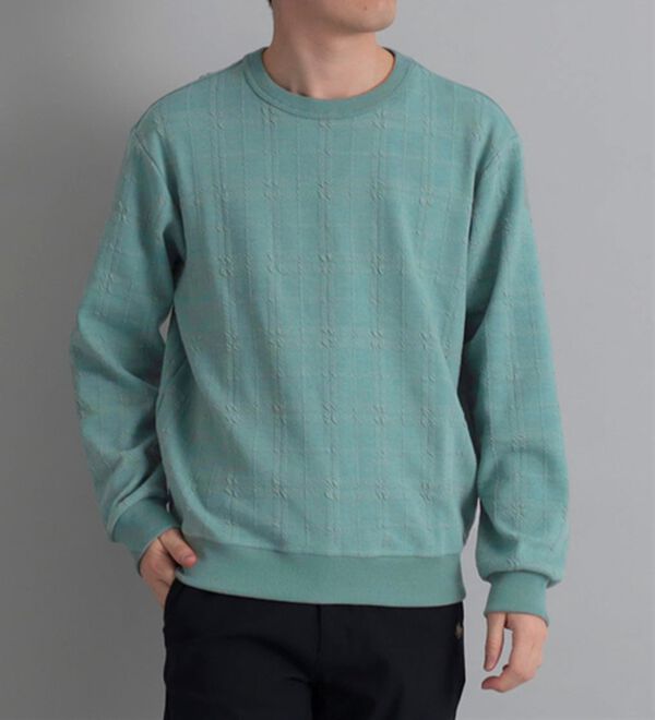 「＜コムルヴァン・オム＞チェック柄ふくれジャカードトレーナー（メンズトレーナー）」｜詳細画像