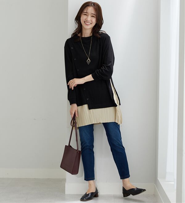 BELLUNA（ベルーナ）の「裾プリーツ切替ボタン使いチュニック（チュニック）」｜詳細画像