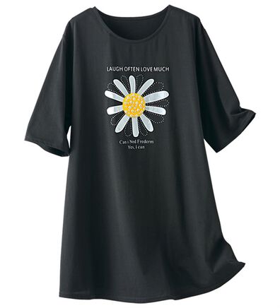 BELLUNA（ベルーナ）の「パールビーズ使いお花プリントＴシャツ（チュニック）」