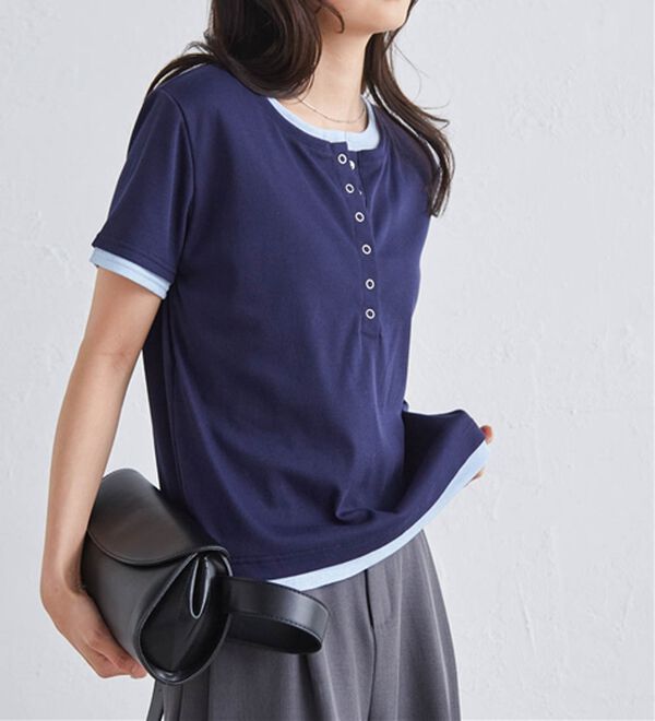 RANAN（ラナン）の「レイヤード風ヘンリーネックTシャツ（カットソー）」｜詳細画像