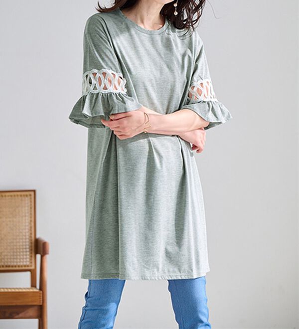 RANAN（ラナン）の「袖レース切替チュニックワンピース（チュニックワンピース）」｜詳細画像