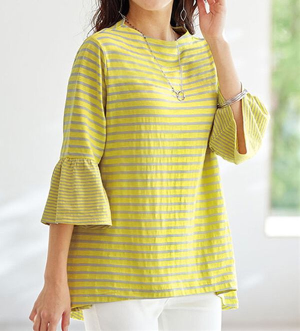 BELLUNA（ベルーナ）の「ボーダー切替プルオーバー（カットソー）」｜イエロー系