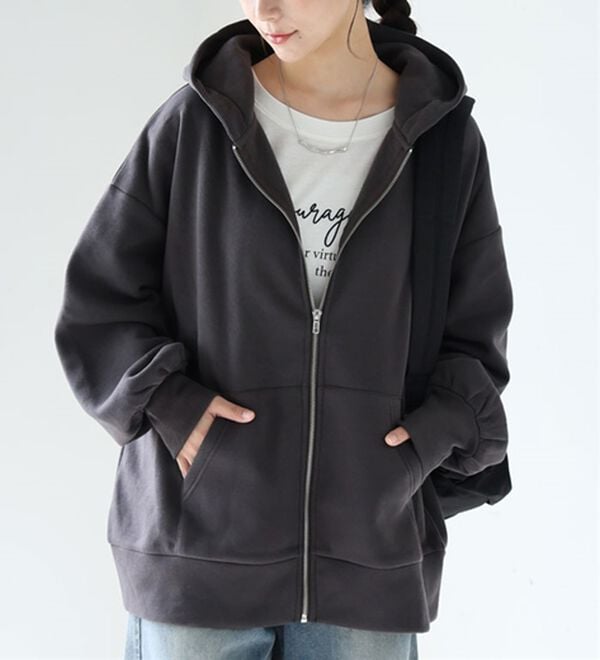 L～8L】【裏起毛】毛玉になりにくい！ゆったりジップパーカー【ハピ