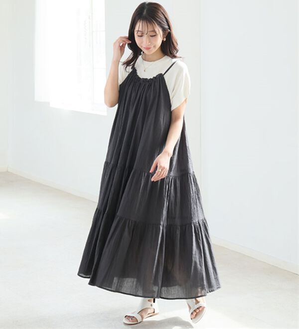 A HAPPY MARILYN（アハッピーマリリン）の「【Ｌ～６Ｌ】【風通るプレミアム】ティアード切替キャミワンピース（ロングワンピース）」｜詳細画像