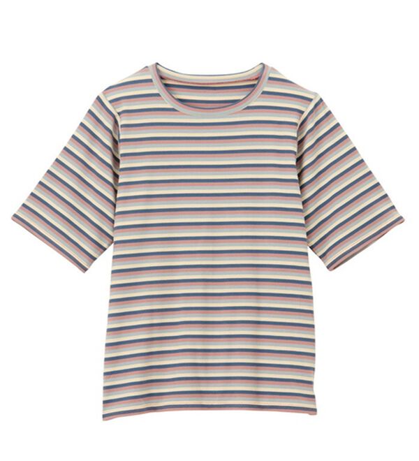 GeeRA（ジーラ）の「マルチボーダー５分袖リブカットソー（カットソー）」｜詳細画像