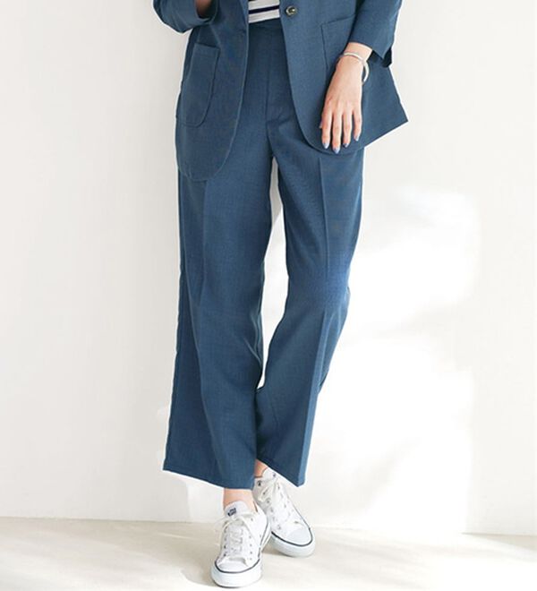 BELLUNA（ベルーナ）の「リネンライクワイドパンツ（ワイドパンツ・ガウチョ）」｜ネイビー