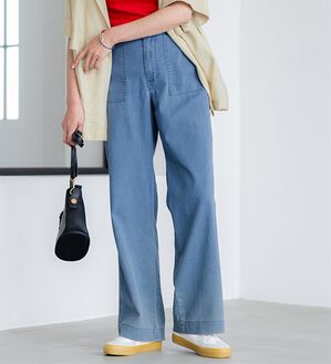 BELLUNA（ベルーナ）の「新感覚！メッシュデニムワイドパンツ（フルレングスパンツ）」｜サックス