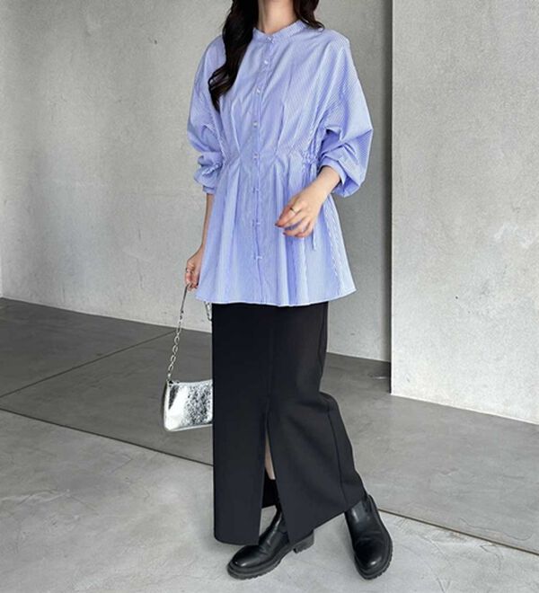 GeeRA（ジーラ）の「ウエストタックリボンシャツチュニック（チュニック）」｜詳細画像