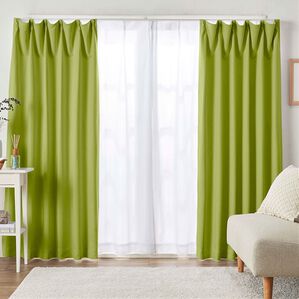 iellio（イエリオ）の「１・２級遮光＆断熱保温＆ＵＶ見えにくいレース付カーテンセット＜４枚組・遮光１級・洗える・無地＞（ドレープカーテン）」｜ライトグリーン（Ｌｕｎｅ）