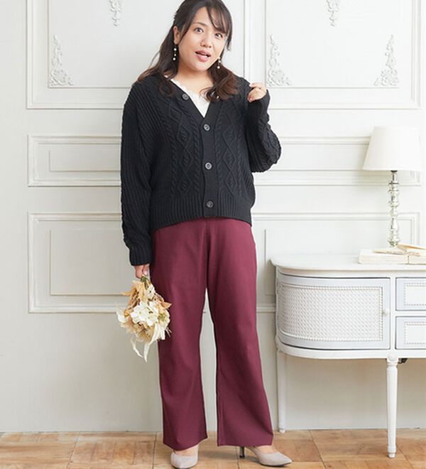 A HAPPY MARILYN（アハッピーマリリン）の「【Ｌ～８Ｌ／選べるデザイン】ストレッチ裏起毛美脚パンツ（テーパードパンツ）」｜詳細画像