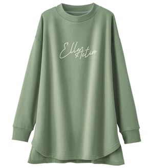 BELLUNA（ベルーナ）の「＜ＥＬＬＥ　Ａｃｔｉｖｅ＞裏起毛ロゴデザインプルオーバー（チュニック）」｜オリーブ
