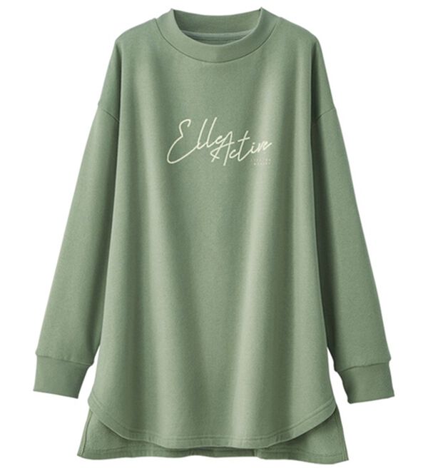 BELLUNA（ベルーナ）の「＜ＥＬＬＥ　Ａｃｔｉｖｅ＞裏起毛ロゴデザインプルオーバー（チュニック）」｜オリーブ