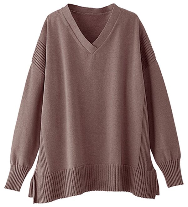 BELLUNA（ベルーナ）の「汚れ対策！すっきり見えＶネックニットプルオーバー（ニット・セーター）」｜ダルコーラル
