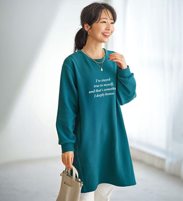 BELLUNA（ベルーナ）の「【快適Ｌａｂ．】裏起毛ジャカード素材ロゴワンピース（カットソーワンピース）」｜詳細画像