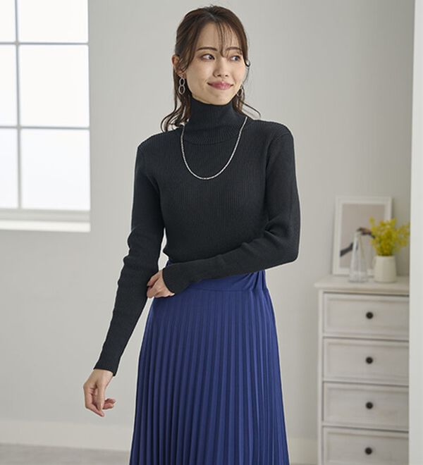 BELLUNA（ベルーナ）の「＜＆ｃｏｃｏｃｈｉ＞ハピネスコットン100％&times;吸湿発熱リブタートルニット（ニット・セーター）」｜詳細画像