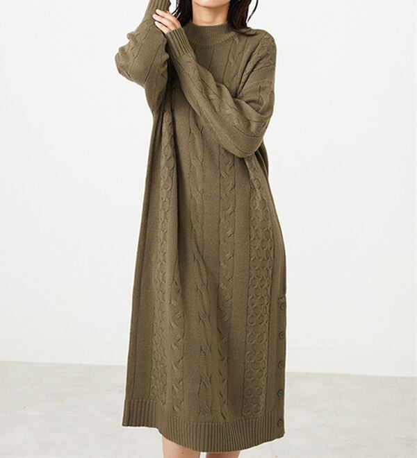 BELLUNA（ベルーナ）の「ケーブル柄ロング丈ニットワンピース（ニットワンピース）」｜詳細画像