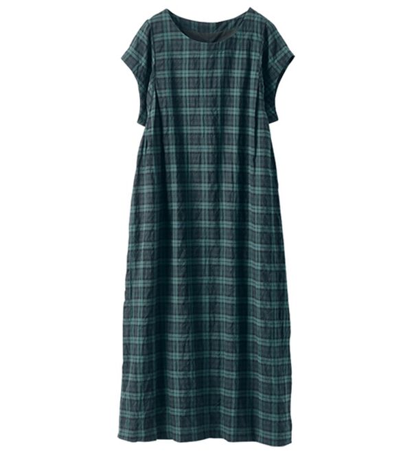 BELLUNA（ベルーナ）の「＜＆ｃｏｃｏｃｈｉ＞シャーリング素材チェック柄ゆったりワンピース（シャツワンピース）」｜ブラックウォッチ