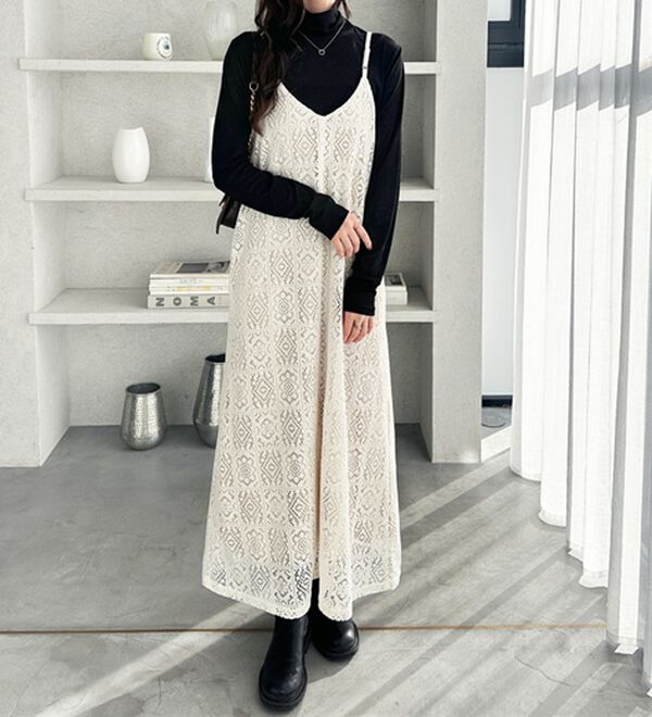 GeeRA（ジーラ）の「前後２ＷＡＹパネルレースキャミワンピース（その他ワンピース）」｜詳細画像