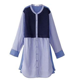 BELLUNA（ベルーナ）の「ストライプ&times;異素材切替シャツチュニック（チュニック）」｜ネイビー系