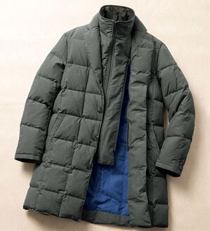 「こだわり品質！丸八真綿ダウンレイヤードコート（メンズコート）」｜杢グレー